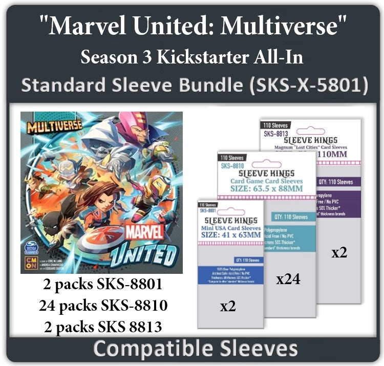 "Marvel United: Multiverse" Season 3 Kickstarter All In Compatible Card Sleeve Bundle (8801 x 2, 8810 x 24, 8813 x 2)