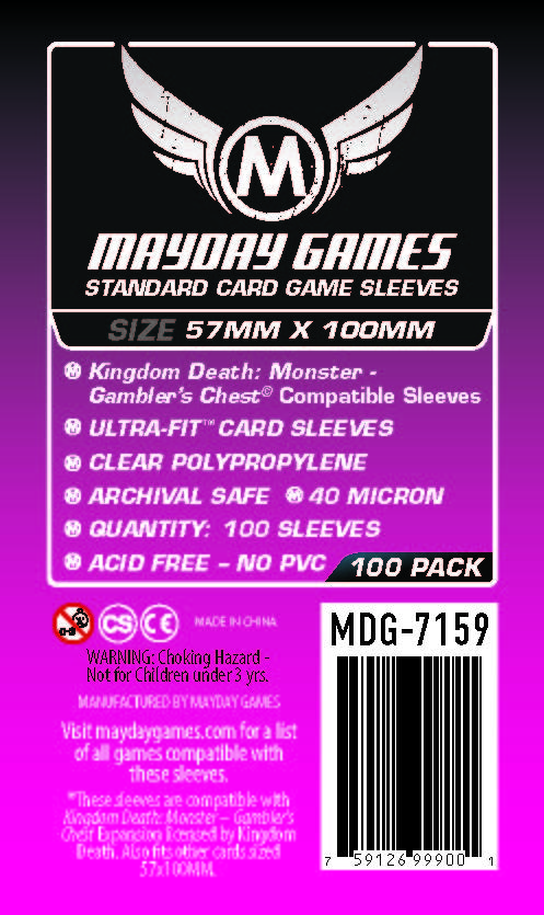 Kingdom Death Gambler's Chest" Large Compatible Sleeves (57x100mm) - Mayday Games EU Kingdom Death Gambler's Chest" Large Compatible Sleeves (57x100mm) - Mayday Games EU