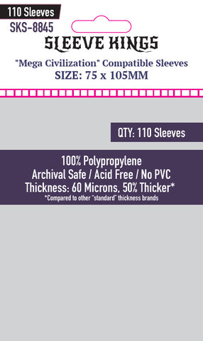 "Mega Civilization" Compatible Sleeves (75x105mm)  110 pack, 60 Microns, SKS-8845